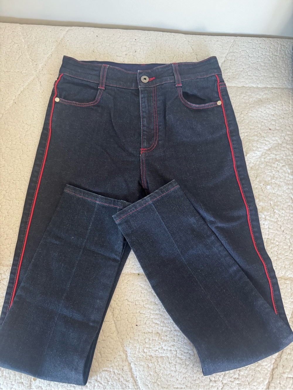 Stella McCartney Skinny Jeans Dark Indigo Red Side Stripe Size 27 Excellent